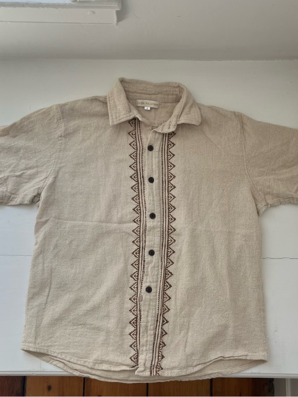 Men's Beige Short-Sleeve Linen Shirt